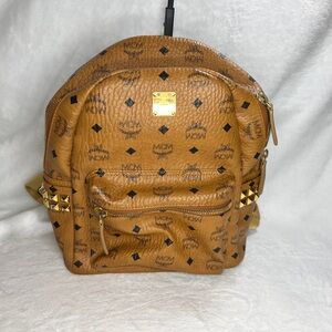 MCM Tan Backpack with Gold Accents Like New